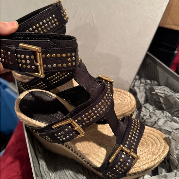Alexander McQueen Black and Gold Studded Wedges - Picture 2 of 6